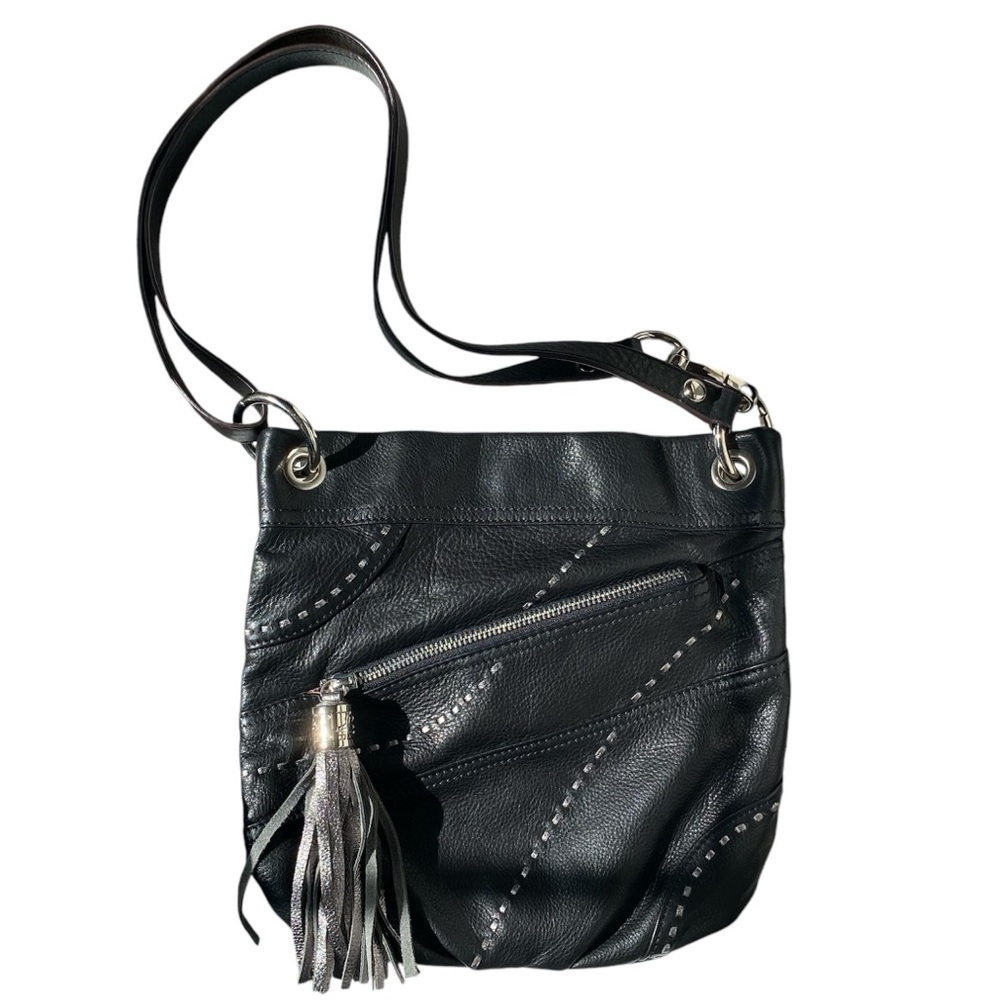 B MAKOWSKY Bag Genuine Leather Shoulder Crossbody Tassel Animal Print Black